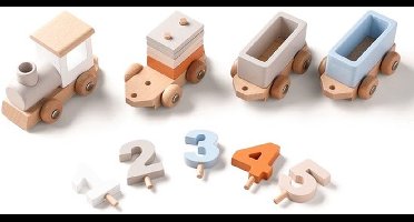 Houten treinspeelgoed - Montessori stapelspeelgoed en decoratie - Treinspeelgoed voor 1e, 2e, 3e, 4e en 5e verjaardag - Houten treinset met cijfers en blokken voor jongens en meisjes