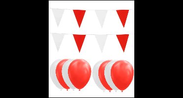 2x Vlaggenlijn rood/wit 10 meter + 20 ballonnen rood/wit - Versiering Slinger Feestdecoratie Decoratie