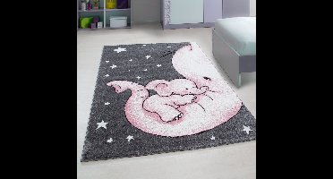 Kinderkleed met olifantenprint, roze, kinderkamerkleed, jute achterkant, afmeting: 120 cm x 170 cm