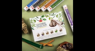 Hem Cleansing Collection Wierook Set – 6x White Sage Blends Wierookstokjes met Houder | Yerba Santa, Black Sage, Eucalyptus, Lavendel, Blue & Royal Sage | Reinigende Geur met Kajal Sticker