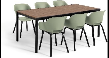 Keter Porto Diningset - Signature Porto Tafel en 6 Noa Tuinstoelen - Ashwood/Vintage Groen