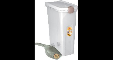 Voercontainer - Voerton - Voederton met deksel – 40 liter – Inclusief schepje – Luchtdicht – Geschikt voor 15 kg voer - Met wielen - Transparant