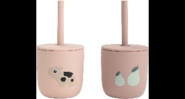Done By Deer Tiny Farm Siliconen Rietjesbeker - 2 Stuks - Powder