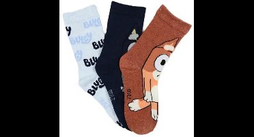 Bluey Sokken Kinderen – 3 Paar – Bluey & Bingo – Maten 31-34 – Katoenmix – Officiële licentie – Bruin/Blauw