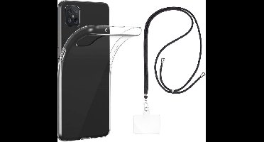 Set met hoesje en nekband voor oppo reno 4z - Flexibele, transparante TPU-bescherming, verstelbare universele nekband voor mobiele telefoons, zwarte nekband, transparante draagriem van Phonillico®