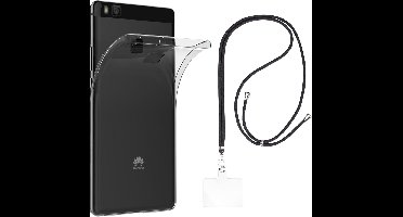 Set met hoesje en nekband voor huawei p9 lite - Flexibele, transparante TPU-bescherming, verstelbare universele nekband voor mobiele telefoons, zwarte nekband, transparante draagriem van Phonillico®