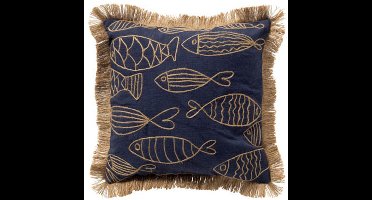 Dutch Decor NEMO - kussenhoes 45x45 cm - gerecycled - jute franjes - Spellbound - blauw - met rits - zonder binnenkussen