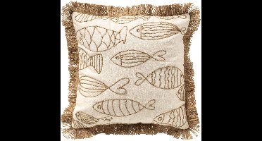 Dutch Decor NEMO - kussenhoes 45x45 cm - gerecycled - jute franjes - Snow White - wit - met rits - zonder binnenkussen