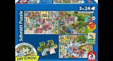 Schmidt Brandweer puzzel speelgoed 3x24 stukjes karton duurzaam.