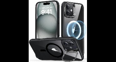 ESR Hoesje Geschikt voor Apple iPhone 16 Plus - Classic Hybrid HaloLock - Compatibel met MagSafe en ESR HaloLock - Back Cover met Standaard - Camera Kickstand - Transparant Zwart