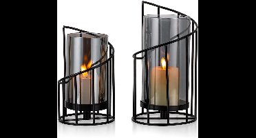 YOZHIQU Kandelaar - Metalen Kaarsenhouders - Voor Stompkaarsen - 2 Stuks - Geschikt voor Woonkamer, Badkamer en Tuin - Zwart