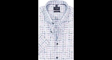 OLYMP Luxor modern fit overhemd - korte mouw - popeline - lichtblauw met donkerblauw en bruin geruit - Strijkvrij - Boordmaat: 42