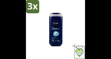 3 x Nivea Men – Douchegel – Fresh Kick – 250 ml - Grootverpakking - Douchegel Mannen - Frisheid Onder De Douche - Munt Douchegel - Verkoelend Effect - 3 In 1 Douchegel
