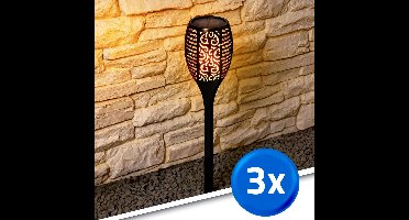 Solarlamp LED 'Fakkel' - Voordeelset van 3 stuks - Fakkel lampen met schemersensor - Tuinverlichting op zonne-energie - LED tuinfakkels - Zwart