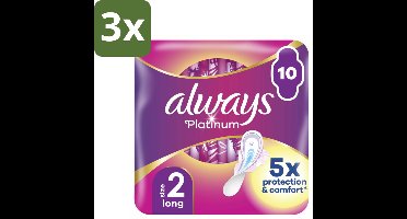 3 x Always Maandverband Platinum Long 10 stuks per verpakking - Maandverband - Menstruatie - Bescherming - Comfort - Vochtabsorptie