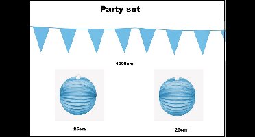 Party set licht blauw - 1x Vlaggenlijn licht blauw 1000cm + 2x Lampion licht blauw 25cm -party festival thema feest