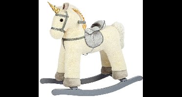 Bino schommel eenhoorn met geluidsfunctie ecru goud, speelgoed voor kinderen vanaf 3 jaar (hobbelpaard hobbel paard schommelpaard zadel en handgrepen, traint balans