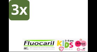 Fluocaril Kids - Bi-Fluoride - Tandpasta - Met Aardbeiensmaak - 3 tot 6 jaar - 50 ml - Bulkverpakking - 3 stuks