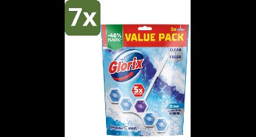 7 x Glorix - Power Clean - Toiletblok - Ocean - Hersluitbare Verpakking - 5 Blokken - Toiletblok - Hygiëne - Reinigen - Kalk - Schuim