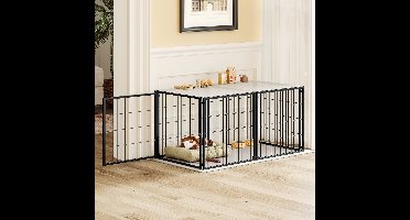 Basics Modulaire Hondenbench 120x60x60 cm, Flexibele Hondenkooi met Veiligheidsdeksel en Verstelbare deur, Gemaakt van Roestvrij staal, incl. PVC-voering, Zwart