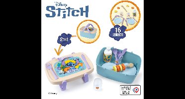 Smoby - Speelgoedkeukenaccessoireset Stitch Picknickmand - Bijzettafeltje en mand en 16 accessoires - creatief rollenspel