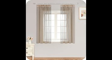 MRTREES Gordijnen met plooiband, vitrage, beige, kort, transparant, 160 x 140 cm (h x b lusgordijnen, set van 2 gordijnen in linnenlook voor woonkamer, slaapkamer, meisjes, jeugd