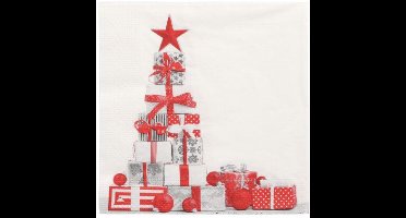 20 x Kerst Servetten 3-laags 1/4 vouw 33 cm x 33 cm "Geschenken" papier