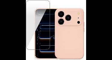 Hoesje geschikt voor iPhone 17 Pro Max - Screenprotector Glas - Mat Back Case Roze