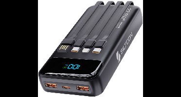 Siltcon® Powerbank 30000 mAh– Powerbanks - 22.5W Snellader – USB-C / A - LED Indicatie - Noodpakket – Universeel voor Telefoons, Tablets & Meer– 3 Poorten - 4 Geïntegreerde kabels – Zwart