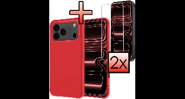 Hoesje - Met 2x Screenprotector - Geschikt voor Apple iPhone 17 Pro - Sterk & Shockproof - Back Cover - Siliconen Case - Telefoon Hoes - Rood