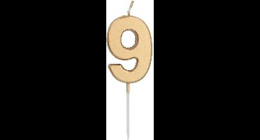 Folat - Kaars cijfer 9 goudkleurig 5 cm