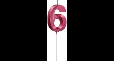 Folat - Kaars cijfer 6 glamour roze metallic 7 cm