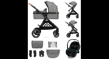 Kinderkraft ESME PRO 3-in-1 Kinderwagen – Beigekleurige multifunctionele combi met reiswieg, wandelwagen en autostoel - Grijs