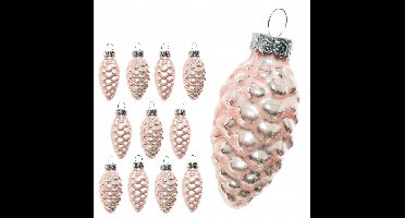 12x Lichtroze Glazen Kerstballen Dennappel - 6 cm