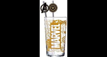 Stor Marvel Glass Tumbler met Straws Logo & Avengers 485 ml Kitchen- and Tableware