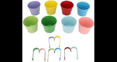 Creatorally 8 stuks Hangende Emmer Bloempotten - 13X10cm - Kleurrijk Bloempot - Decoratieve IJzeren Bloempotten - met Afneembare Haken - voor Balustrade Hekwerk Balkon