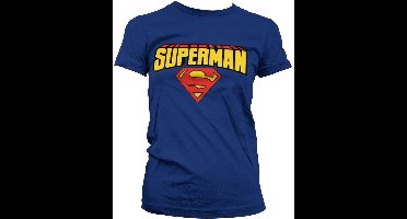 Superman Blockletter Logo Girly T-Shirt Damen Navy-2XL