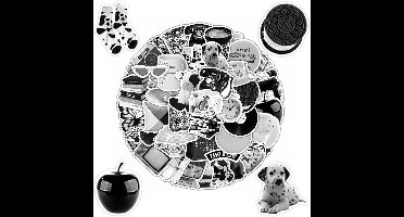 Brenzoos - 60 stuks vintage stickers | Waterdichte vinylstickers | Esthetische decals voor DIY knutselen en decoratie | Geschikt voor waterflessen, scrapbooking, laptops en telefoonhoesjes | Zwart en wit thema.