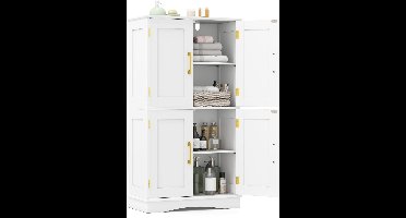 COSTWAY Keukenkast van hout, voorraadkast keuken, buffetkast met 4 deuren en 2 verstelbare planken, opbergkast vrijstaand voor woonkamer, eetkamer, 60 x 30 x 110 cm (wit)