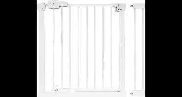 BRASQ Traphekje zonder Boren - Veiligheidshek - Kinderhekje met verlengstuk 75 t/m 93 cm - Verlengbaar - Klembevestiging - Metaal - Hondenhek - Wit