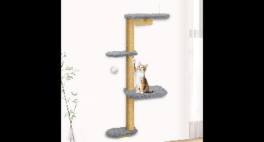 kattenboom_ kattenwandmeubel met zacht fluwelen platform_ Grijs