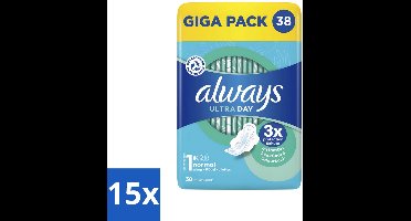 15 x Always Ultra Day - Maandverband - Maat 1 - Normal - Giga Pack - 38 Pads - Maandverband - Menstruatie - Absorberend - Comfort - Hygiëne