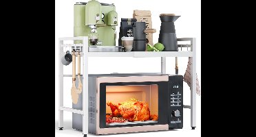 Microwave rack - set van 2 niveaus - rek voor luchtfriteuse - wit
