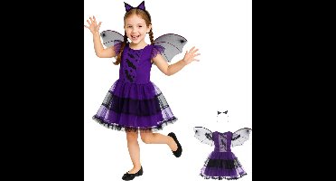 Joya Kids® Vleermuis Verkleedjurk | Vleermuizen Vleugels met Jurk | Horror Films Kostuum | Verkleedjurk Meisje | Halloween Jurkje met Vleugels en Haarband | Verkleedkleding | Maat 140