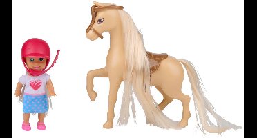 Eddy Toys Fashionpop Mini 9cm Met Paard - Modepop Speelset met Helm en Zadel - Paard met Lange Manen - Speelset voor Kinderen - Doos met Venster