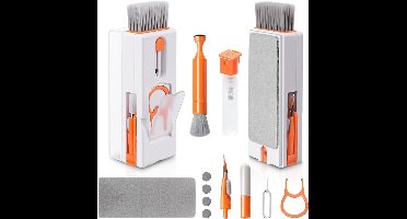Multifunctionele toetsenbordreinigingsset, 11-in-1 multifunctionele toetsenbordreinigingsborstel voor tablets, mobiele telefoons, computers, oordopjes, oranje