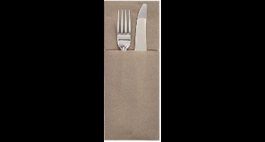 100 Servetten met bestekzakjes, airlaid 40 cm x 48 cm taupe Premium met bestekvouw