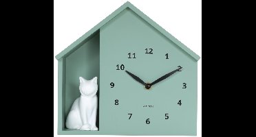 Karlsson Wandklok Sitting Cat - Groen - 24.9x24.9x27cm - Wandklok Modern