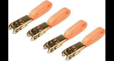 Benson Spanbanden set - 4x stuks - oranje - polyester - 3,5 m - met ratel en haken