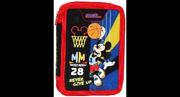 Disney Mickey Mouse Etui – Dubbelgevuld Pennenzak – 2 Ritsen – Inclusief Potloden, Stiften, Linialen & Meer – 15x21x5 cm – Polyester – Never Give Up